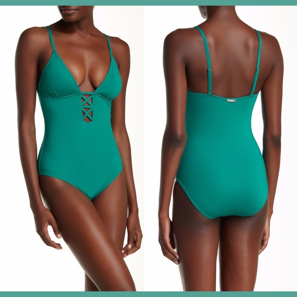 NWT Laundry By Shelli Segal Strapped‎ One Piece Lagoon Green [SZ Large ]